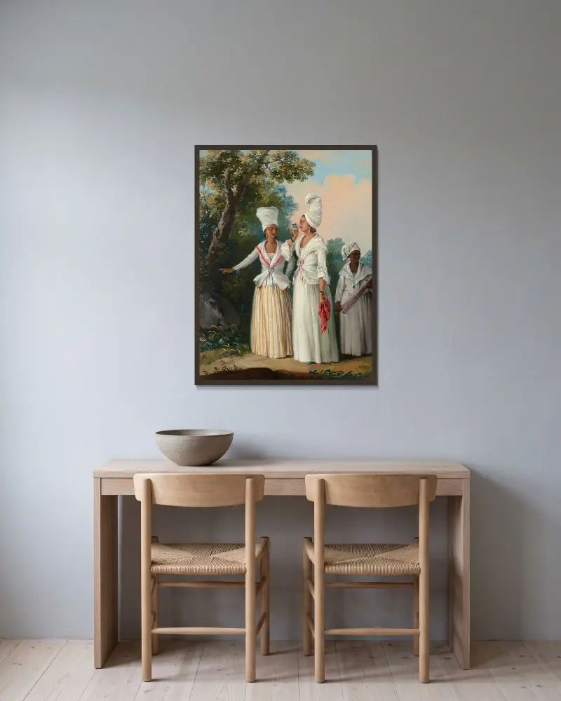 Flower girls of Dominica av Agostino Brunias inramad på en vägg