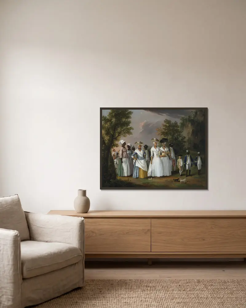 Free Women Of Color With Their Children And Servants In A Landscape av Agostino Brunias inramad på en vägg