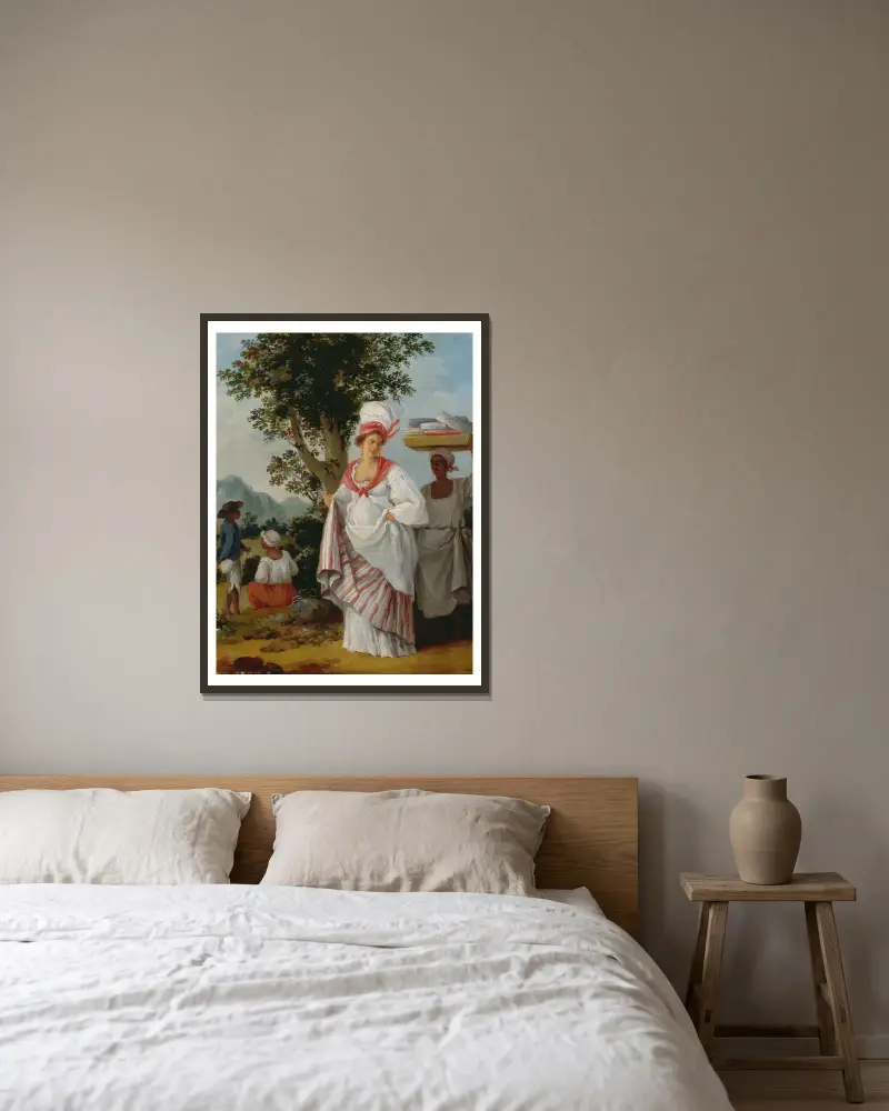 Westindische Kreolenfrau mit ihrem schwarzen Diener von Agostino Brunias gerahmt an einer Wand