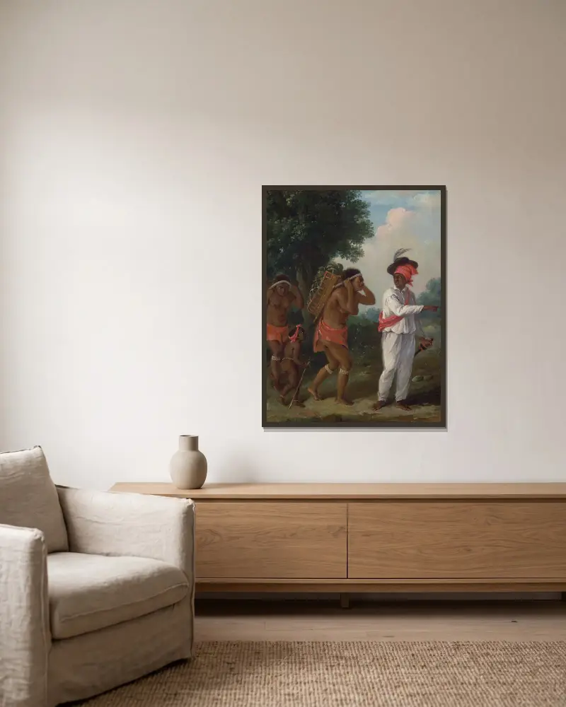 West Indian Man Of Color, Directing Two Carib Women With A Child av Agostino Brunias inramad på en vägg