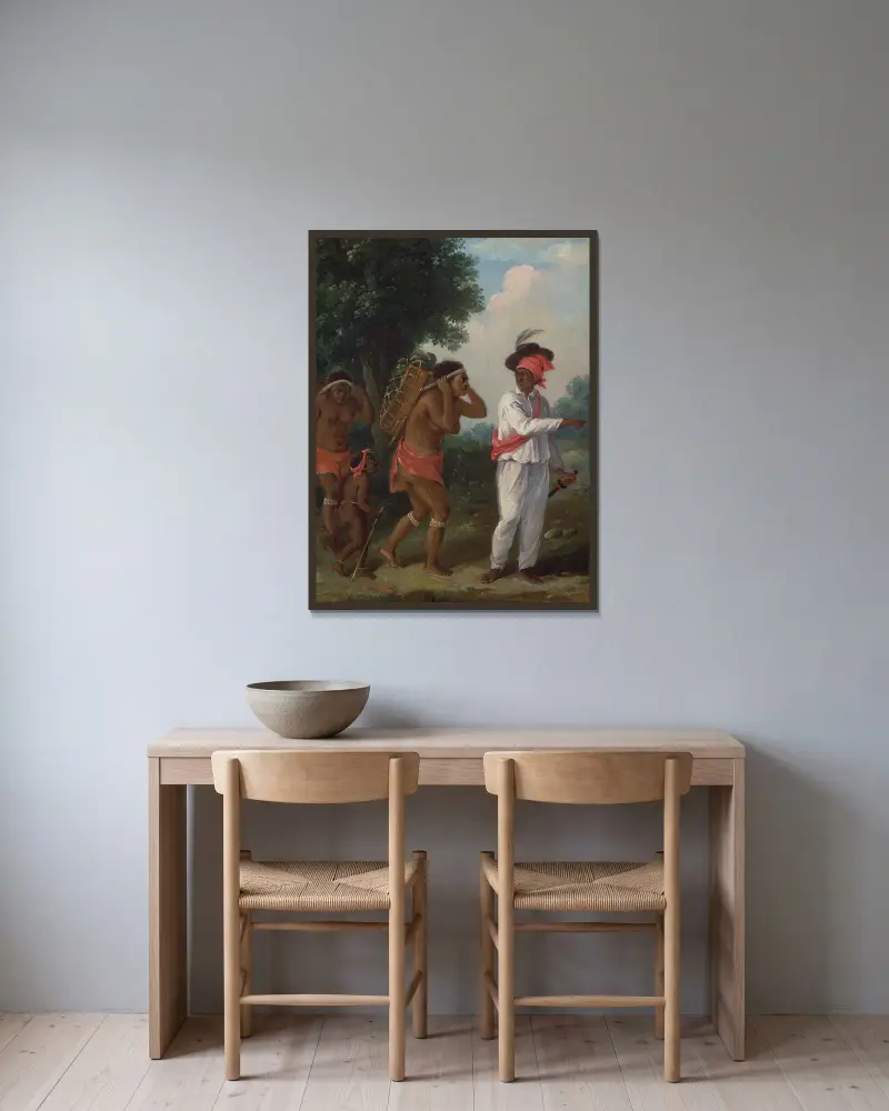 West Indian Man Of Color, Directing Two Carib Women With A Child av Agostino Brunias inramad på en vägg