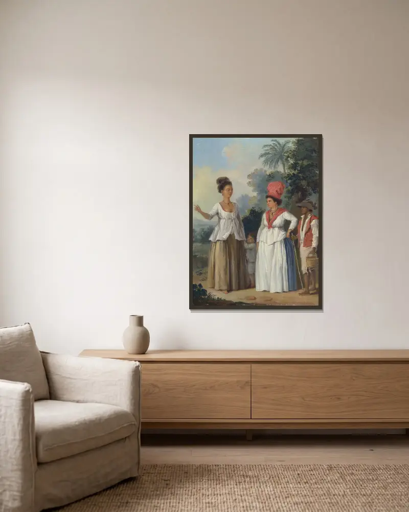 West Indian Women Of Color, With A Child And Black Servant av Agostino Brunias inramad på en vägg
