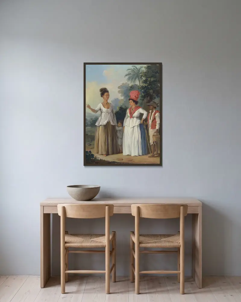 West Indian Women Of Color, With A Child And Black Servant av Agostino Brunias inramad på en vägg