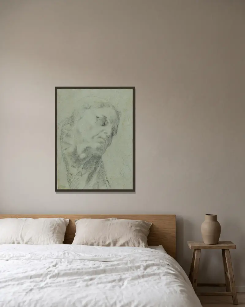 Head of a Monk; Caricature of a Man in Profile av Agostino Carracci inramad på en vägg