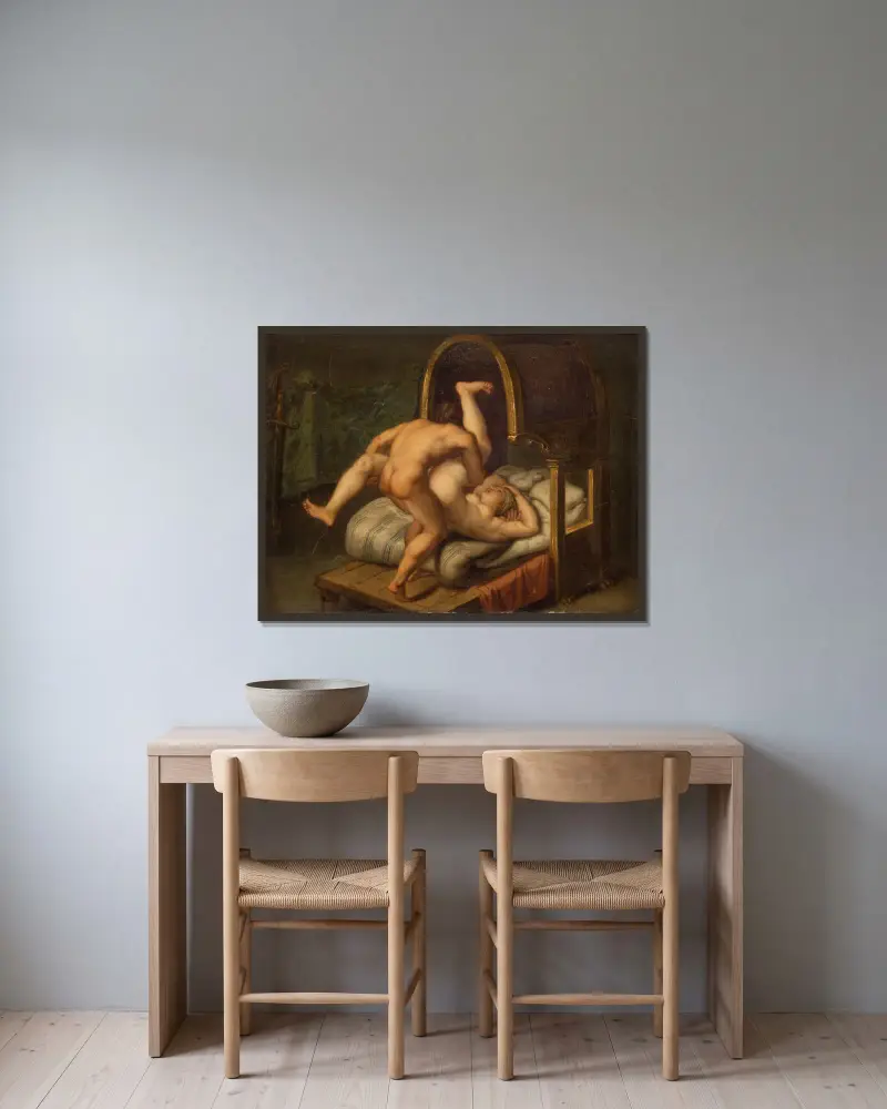 Nuditet med mand og kvinde, 1572 – nr 2 av Agostino Carracci inramad på en vägg