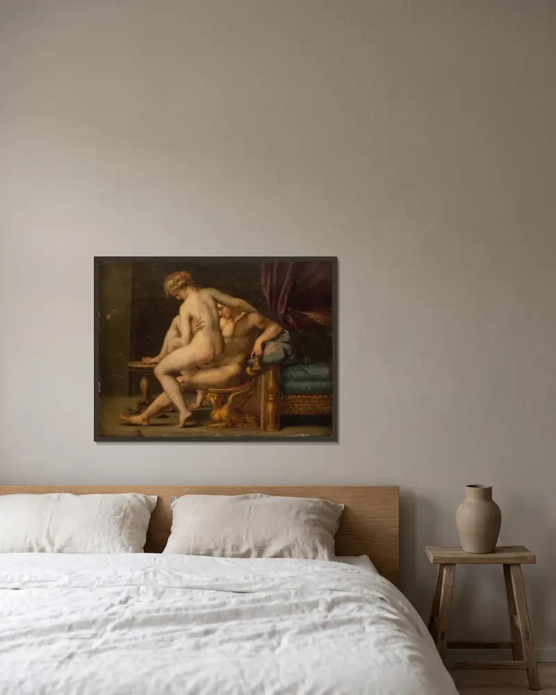 Nuditet med mand og kvinde, 1572 – nr 1 av Agostino Carracci inramad på en vägg