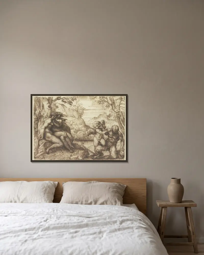 Omnia vincit Amor von Agostino Carracci gerahmt an einer Wand
