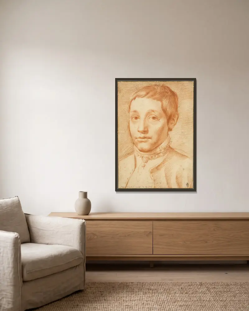 Portrait of His Son, Antonio Carracci av Agostino Carracci inramad på en vägg