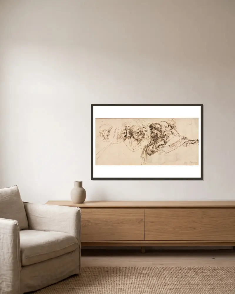 Studie von Köpfen von Agostino Carracci gerahmt an einer Wand