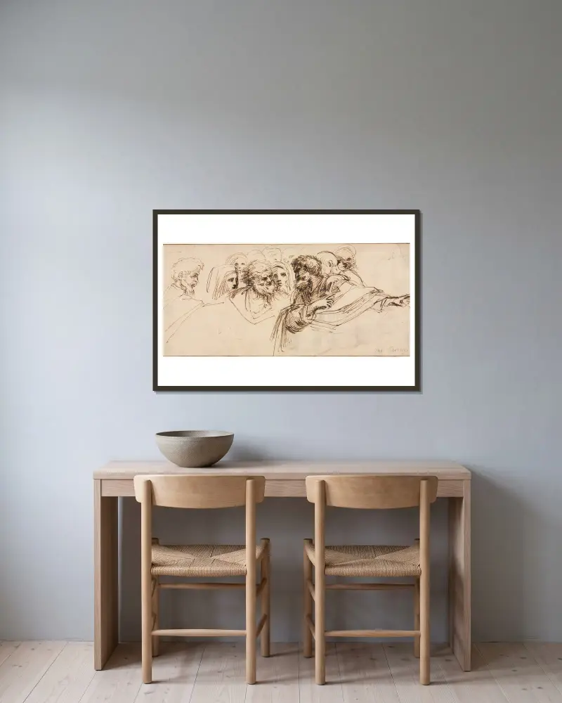 Studie von Köpfen von Agostino Carracci gerahmt an einer Wand