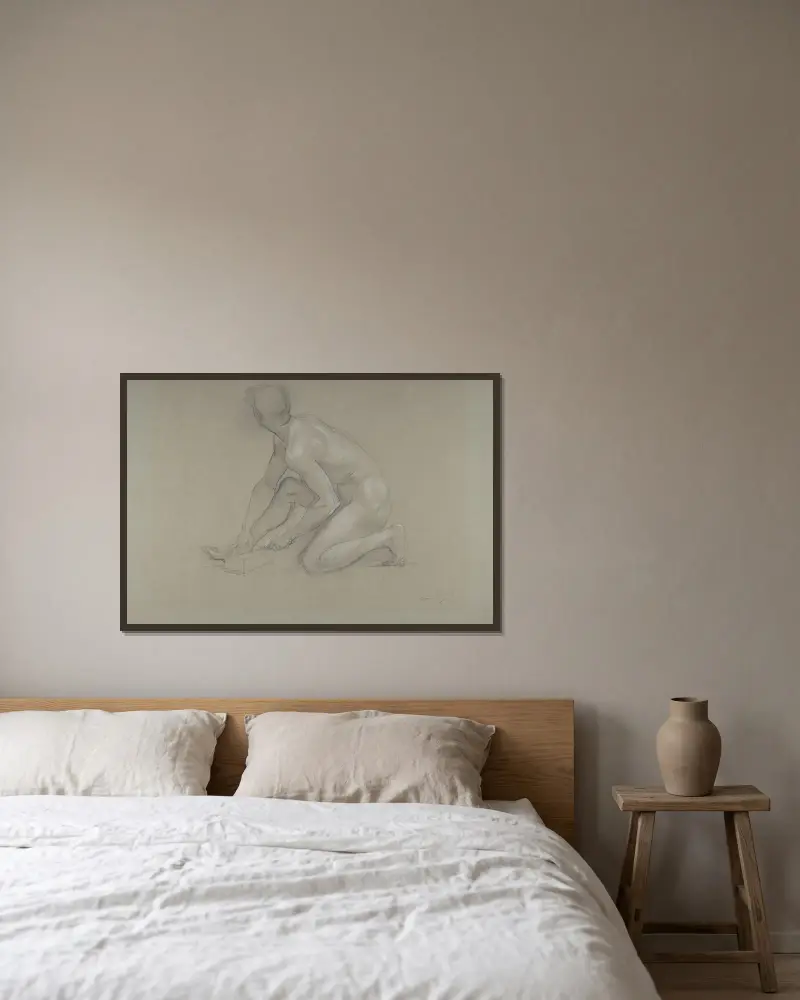 Crouching Nude Male Figure av Paul-Jacques-Aimé Baudry inramad på en vägg