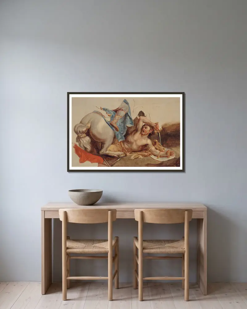 Étude de cheval et de cavalier tombé, d’après Le Brun av Paul-Jacques-Aimé Baudry inramad på en vägg