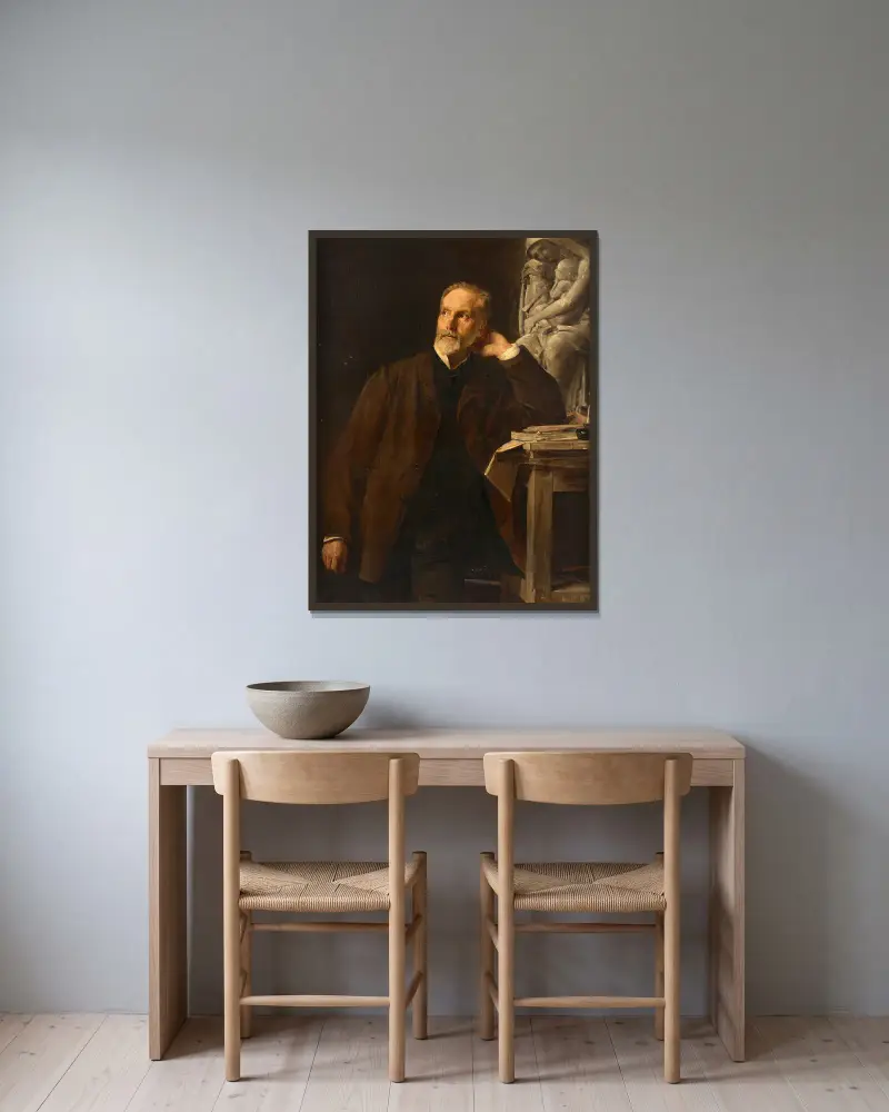 Portrait du sculpteur Eugène Guillaume av Paul-Jacques-Aimé Baudry inramad på en vägg