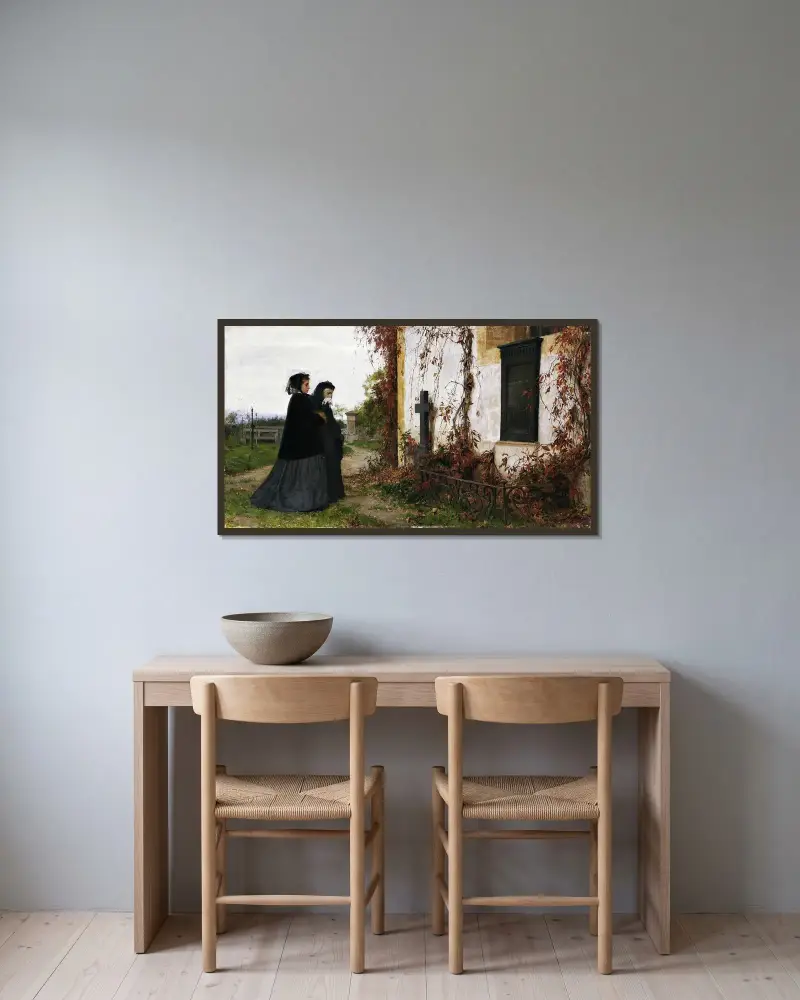 På kyrkogården av Albert Anker inramad på en vägg