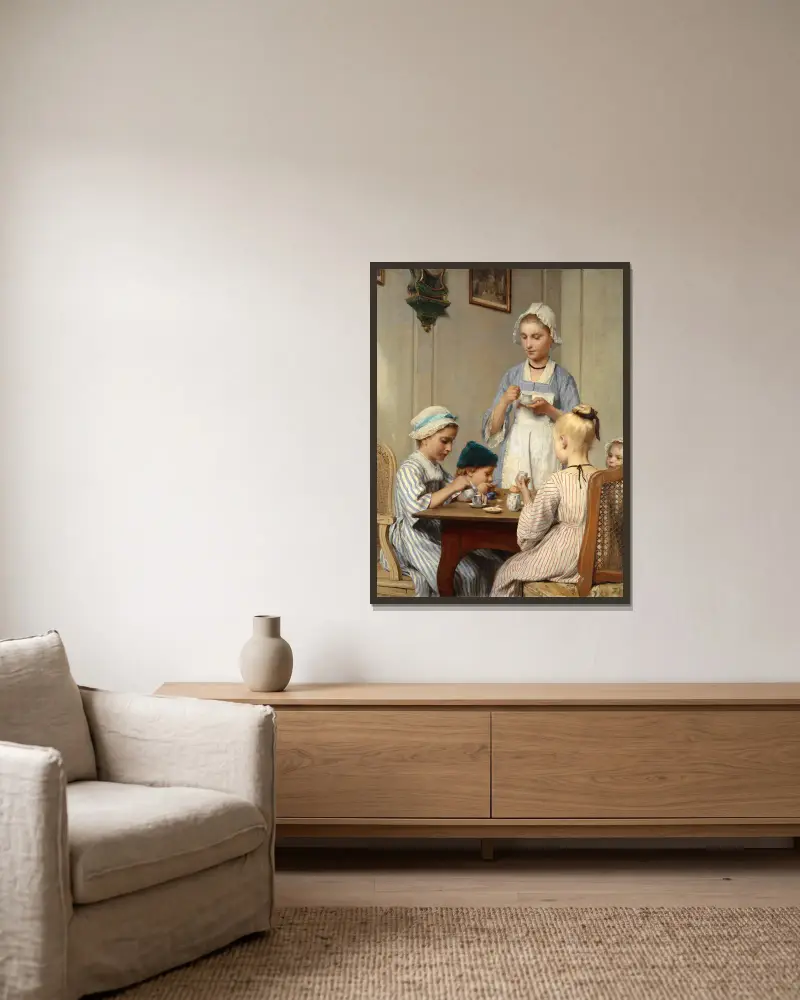 Děti u snídaně, Albert Anker v rámu na stěně