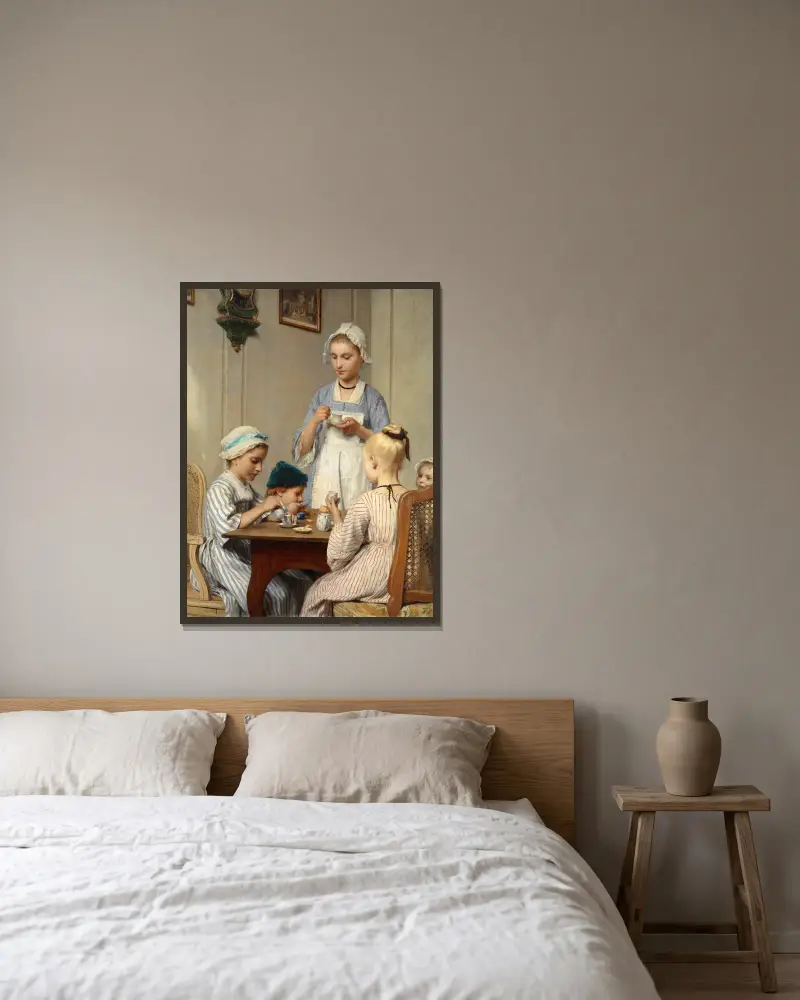 Děti u snídaně, Albert Anker v rámu na stěně