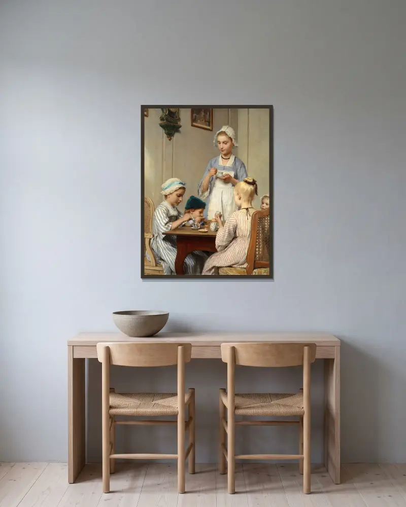 Děti u snídaně, Albert Anker v rámu na stěně