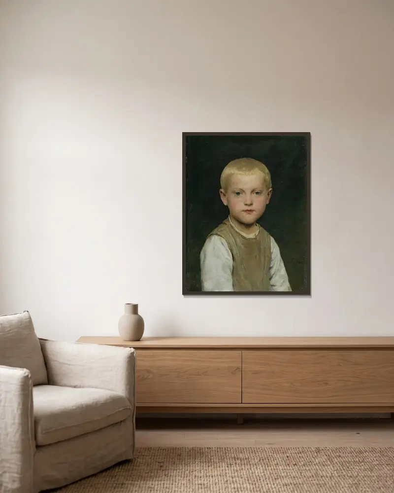 Knabenbildnis (Dr Heiri) av Albert Anker inramad på en vägg