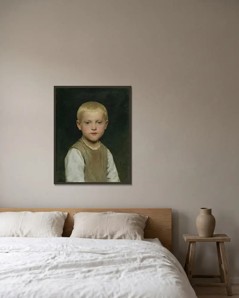 Knabenbildnis (Dr Heiri) av Albert Anker inramad på en vägg