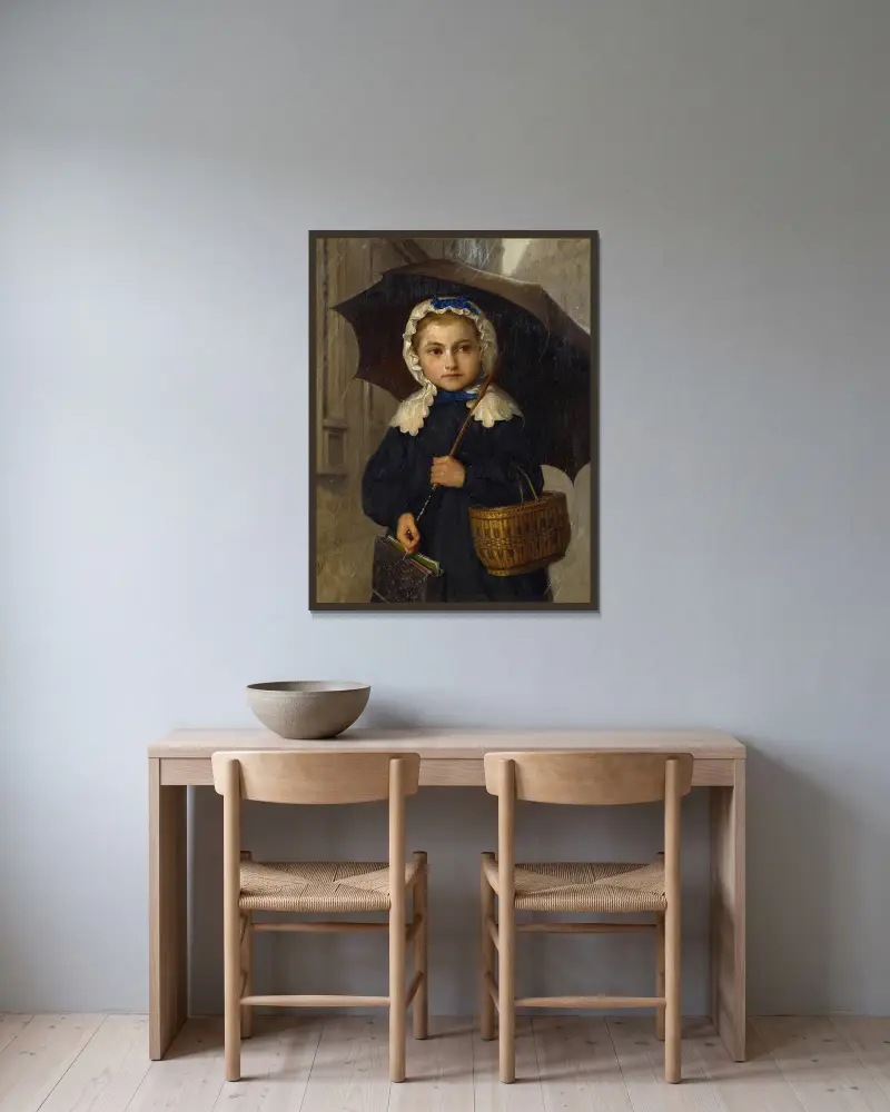 Louise Anker With An Umbrella av Albert Anker inramad på en vägg