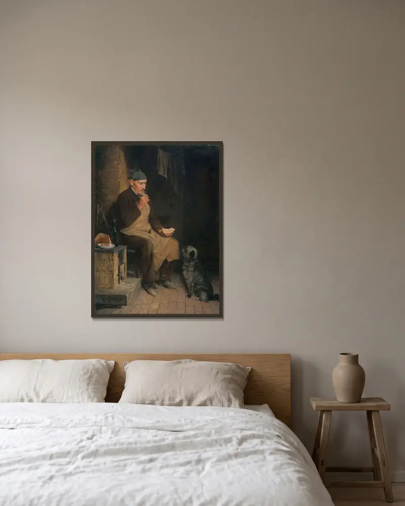 Old Man Taking A Rest av Albert Anker inramad på en vägg