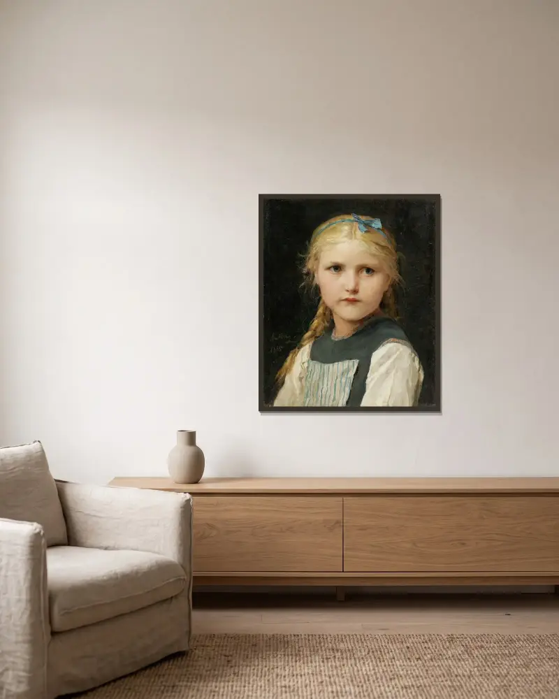 Portrait Of A Girl av Albert Anker inramad på en vägg