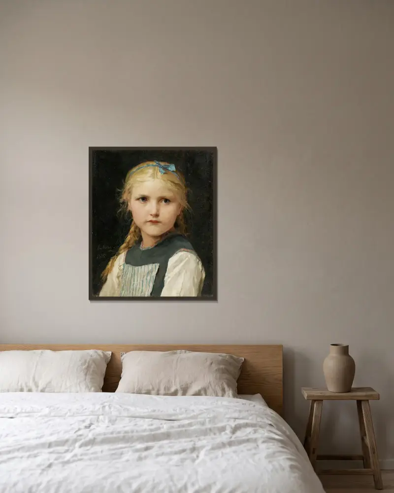 Portrait Of A Girl av Albert Anker inramad på en vägg