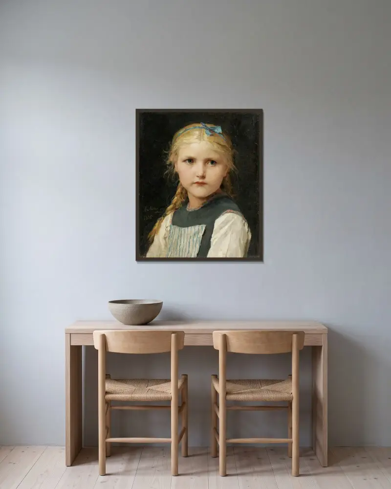 Portrait Of A Girl av Albert Anker inramad på en vägg