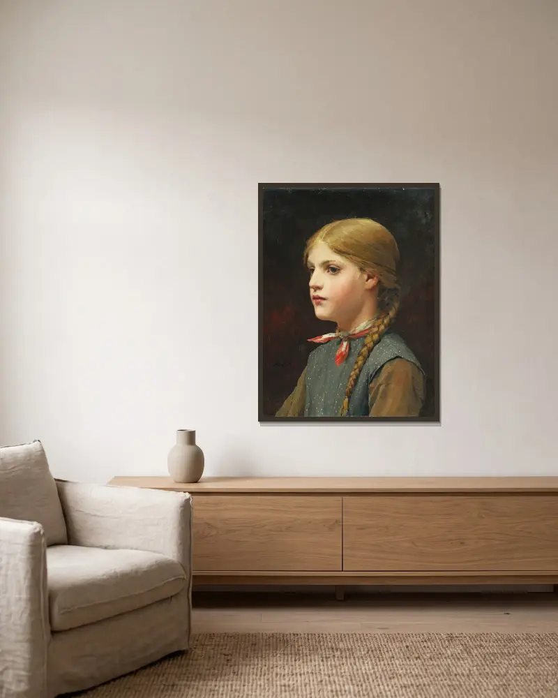 Portrait Of A Girl av Albert Anker inramad på en vägg