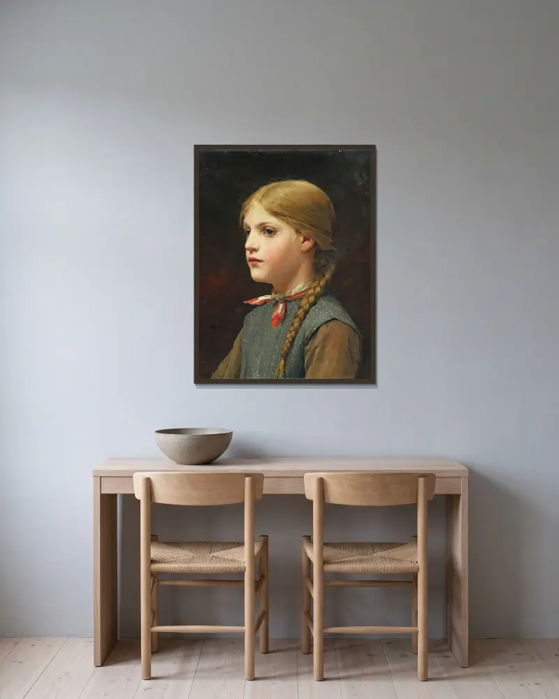Portrait Of A Girl av Albert Anker inramad på en vägg
