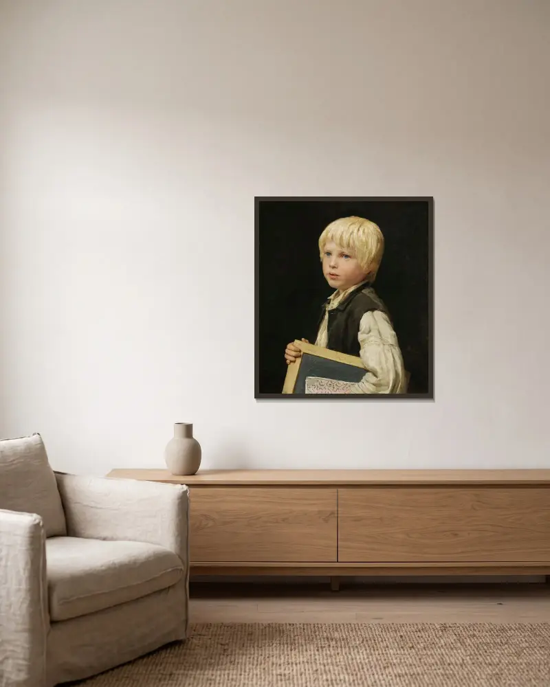 School Boy av Albert Anker inramad på en vägg