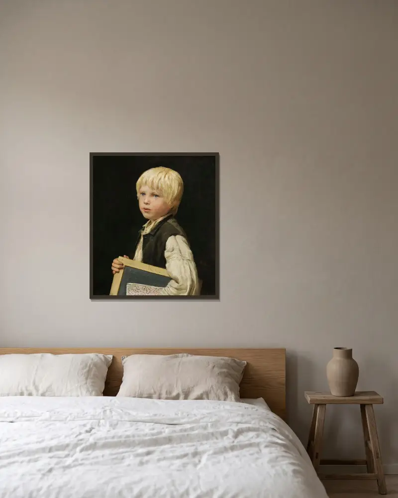 School Boy av Albert Anker inramad på en vägg