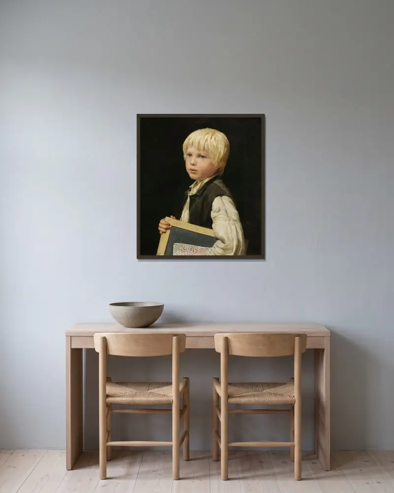 School Boy av Albert Anker inramad på en vägg