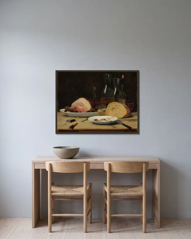 Zátiší; Hojnost, Albert Anker v rámu na stěně