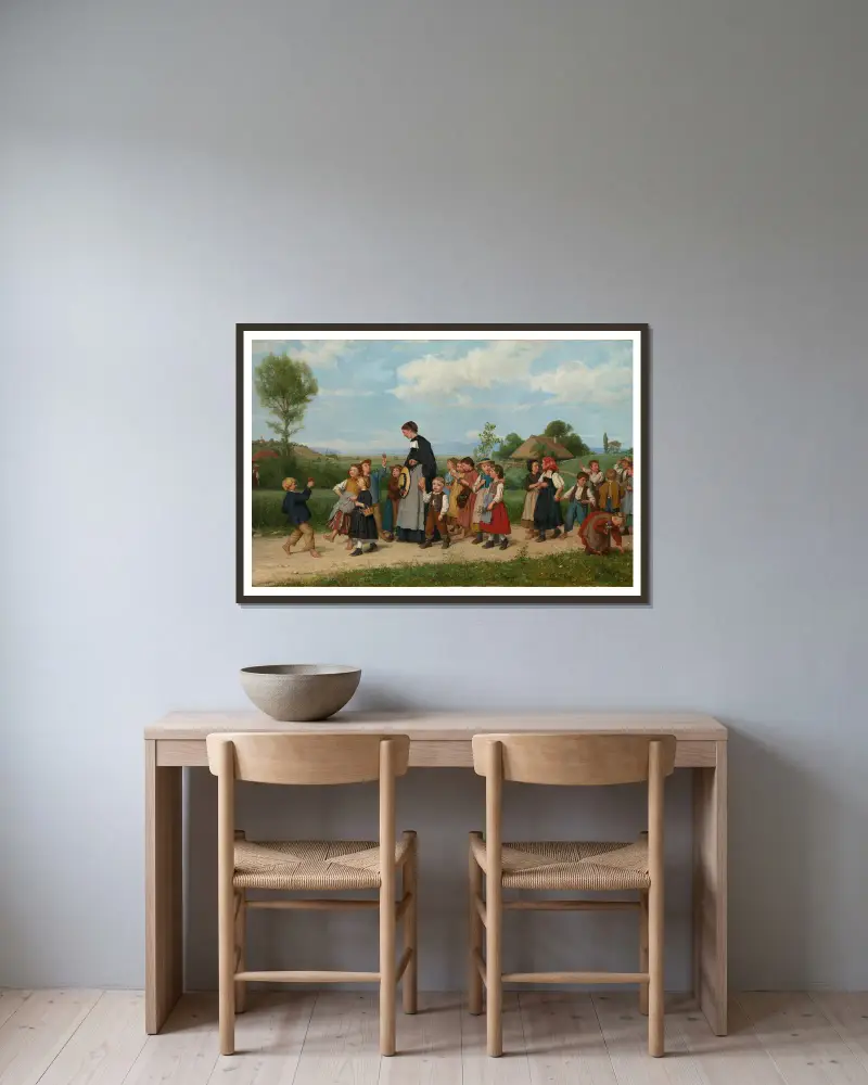 Školní cesta, Albert Anker v rámu na stěně