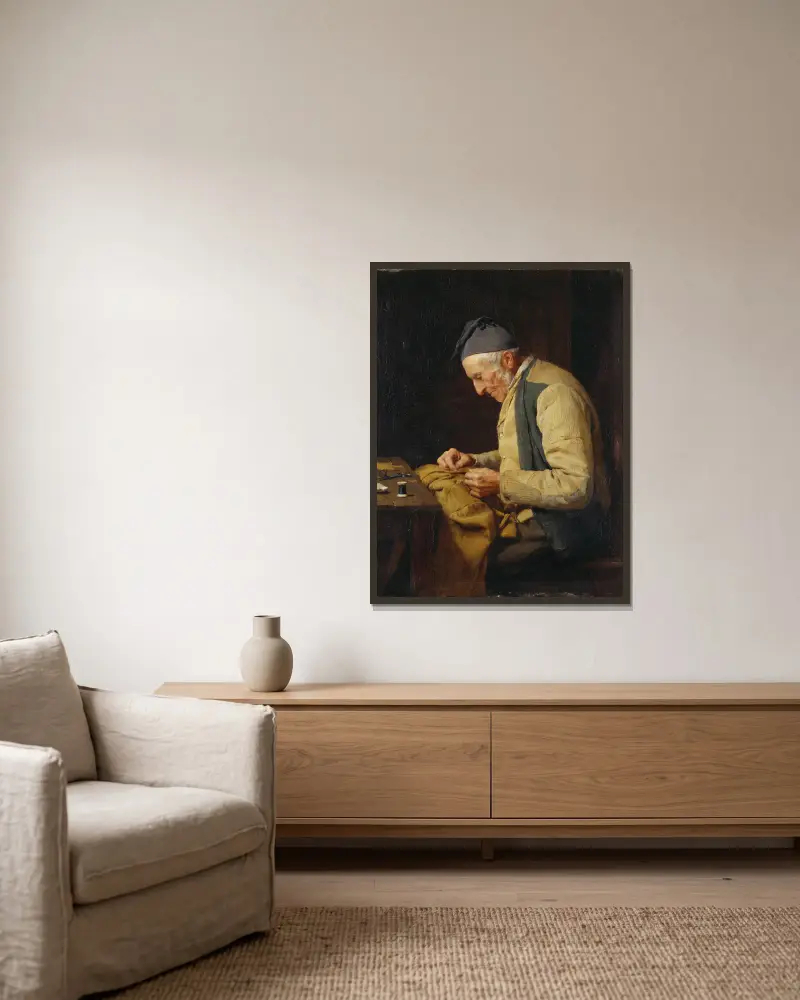 Der Dorfschneider von Albert Anker gerahmt an einer Wand