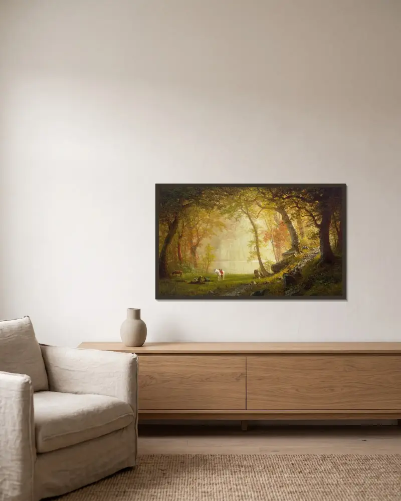 En rast på ritten av Albert Bierstadt inramad på en vägg