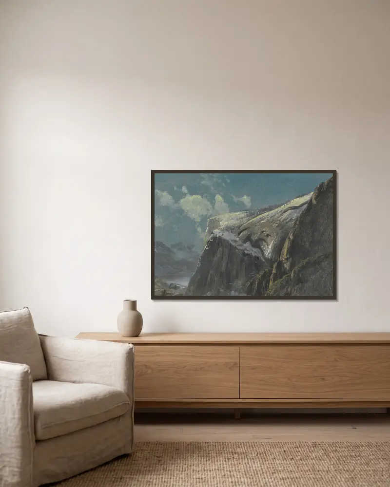Über der Baumgrenze von Albert Bierstadt gerahmt an einer Wand