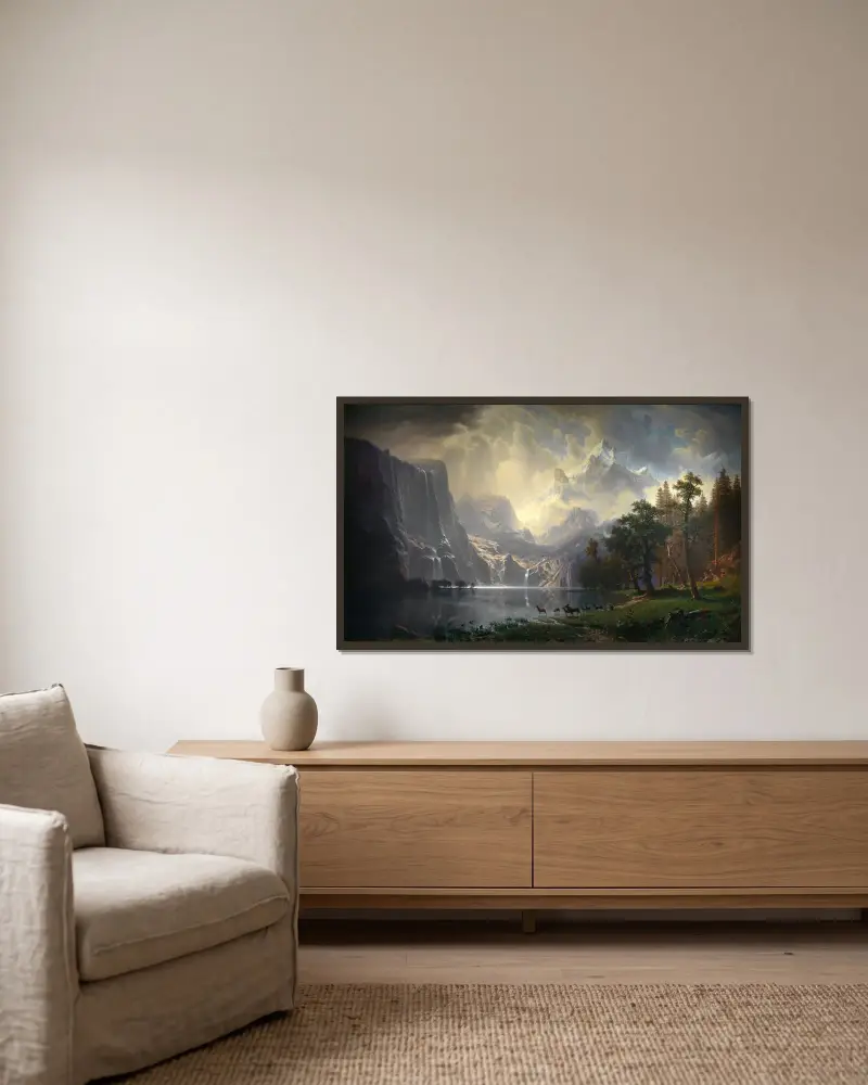Bland Sierra Nevada, Kalifornien av Albert Bierstadt inramad på en vägg