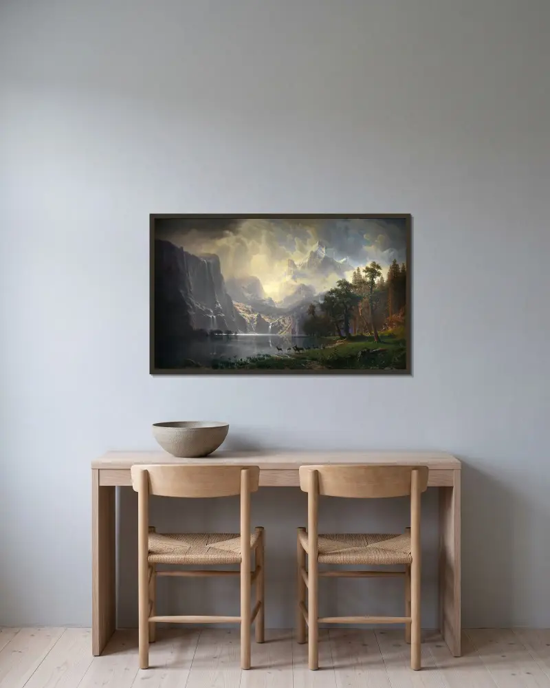 Bland Sierra Nevada, Kalifornien av Albert Bierstadt inramad på en vägg