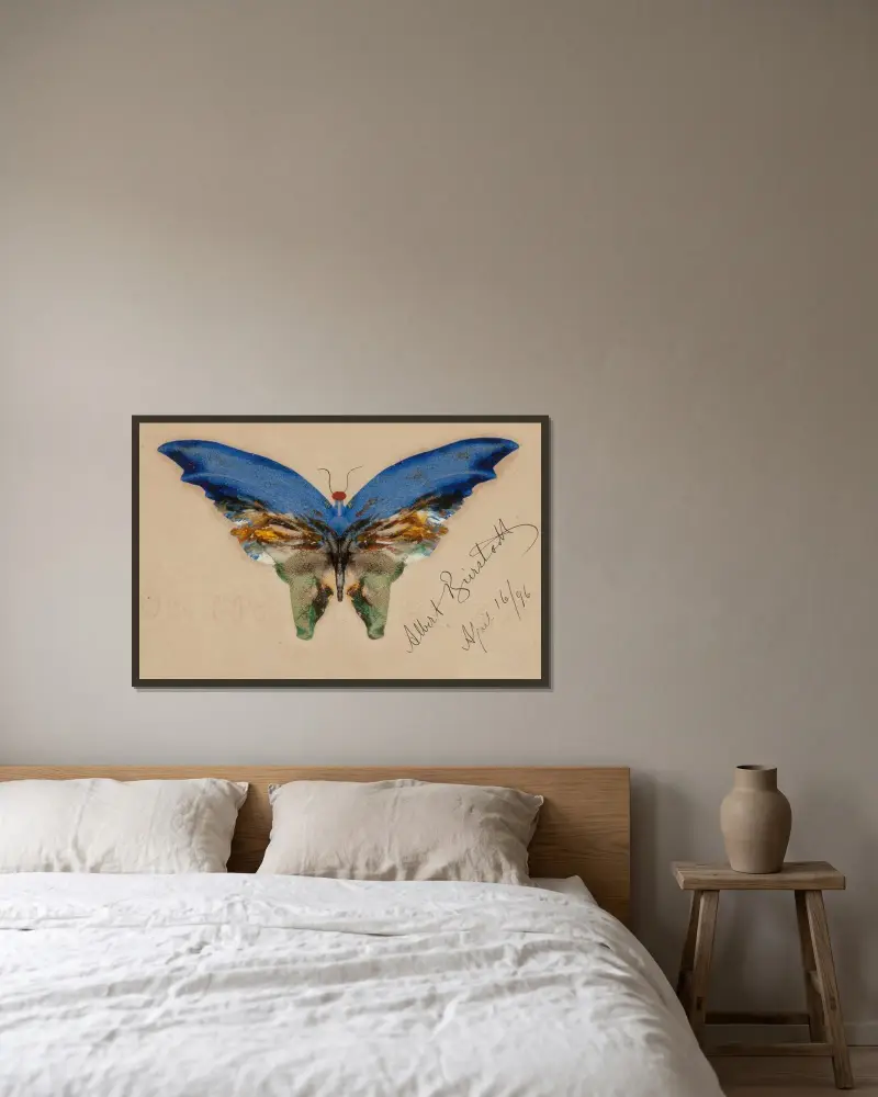 Blue Butterfly av Albert Bierstadt inramad på en vägg