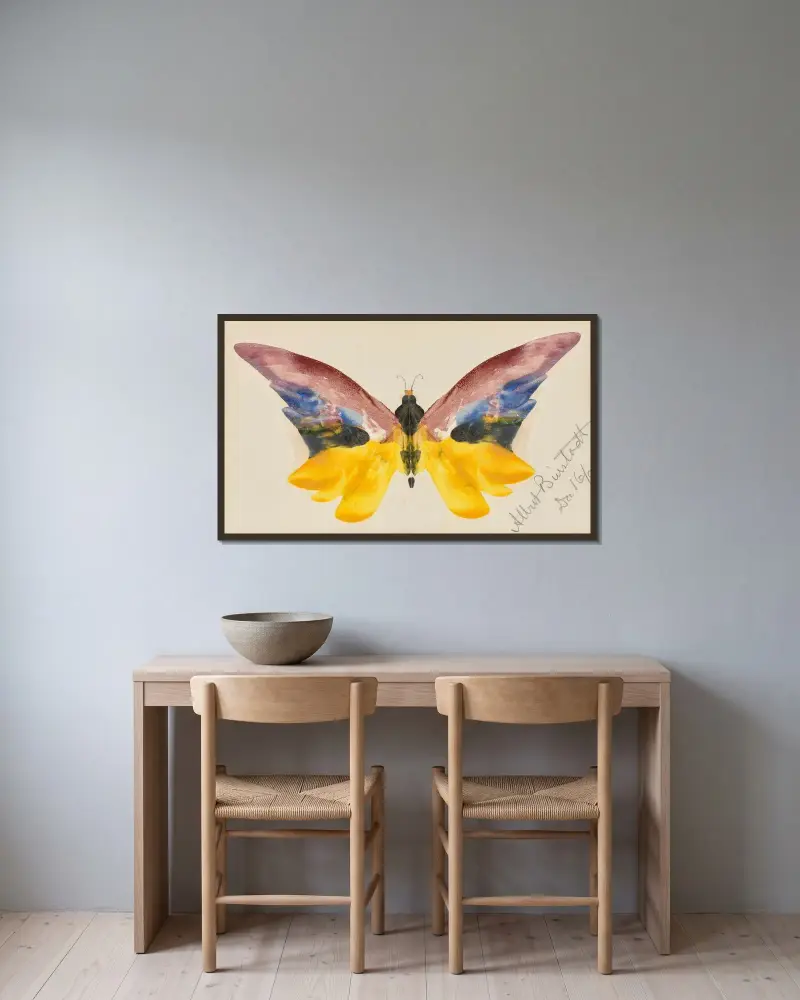 Butterfly av Albert Bierstadt inramad på en vägg