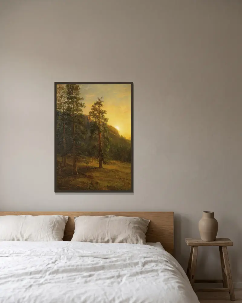 Kalifornische Redwoodbäume von Albert Bierstadt gerahmt an einer Wand