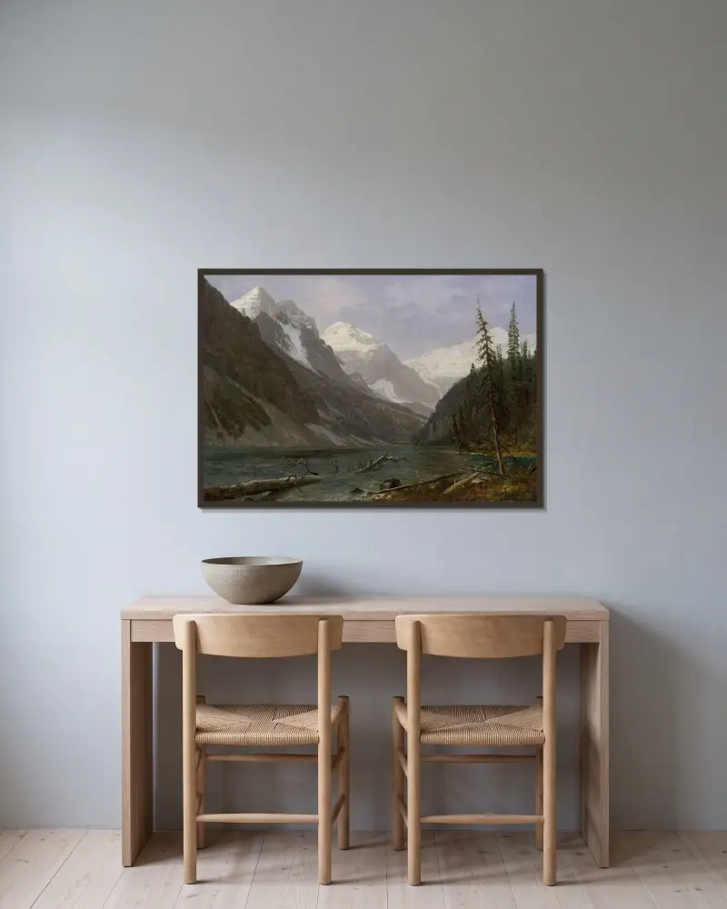 Kanadensiska Klippiga bergen (Lake Louise) av Albert Bierstadt inramad på en vägg