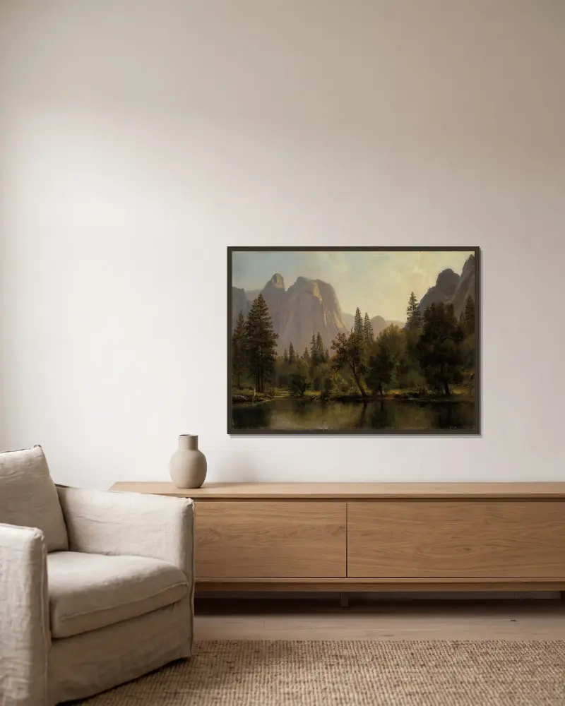 Cathedral Rocks, Yosemite Valley av Albert Bierstadt inramad på en vägg