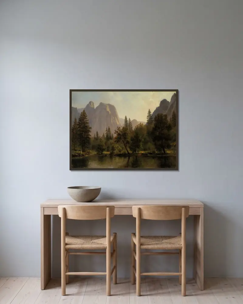 Cathedral Rocks, Yosemite Valley av Albert Bierstadt inramad på en vägg