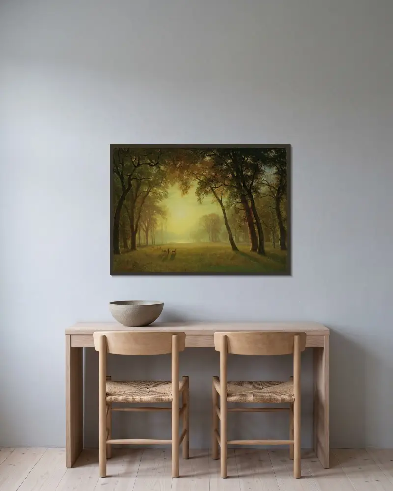 Hjort i en glänta, Yosemite av Albert Bierstadt inramad på en vägg