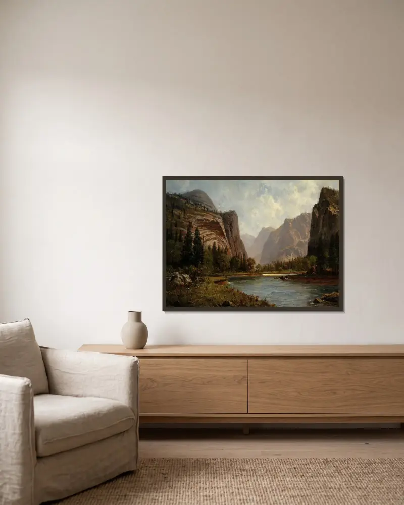 Yosemites portar av Albert Bierstadt inramad på en vägg