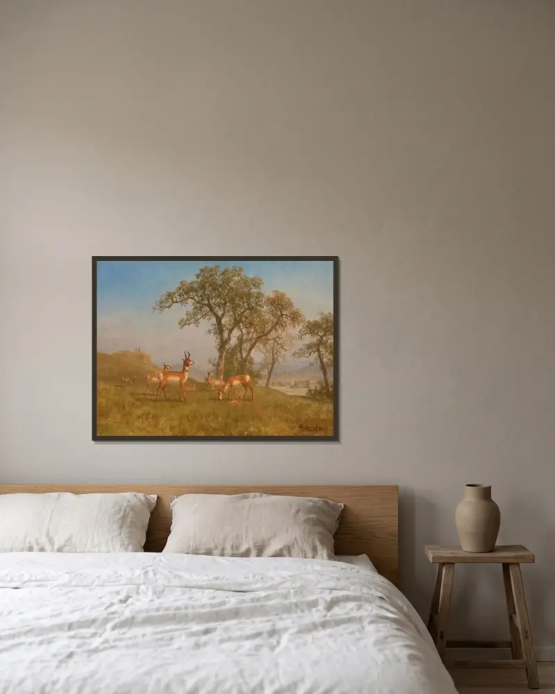 Weidende Antilope von Albert Bierstadt gerahmt an einer Wand