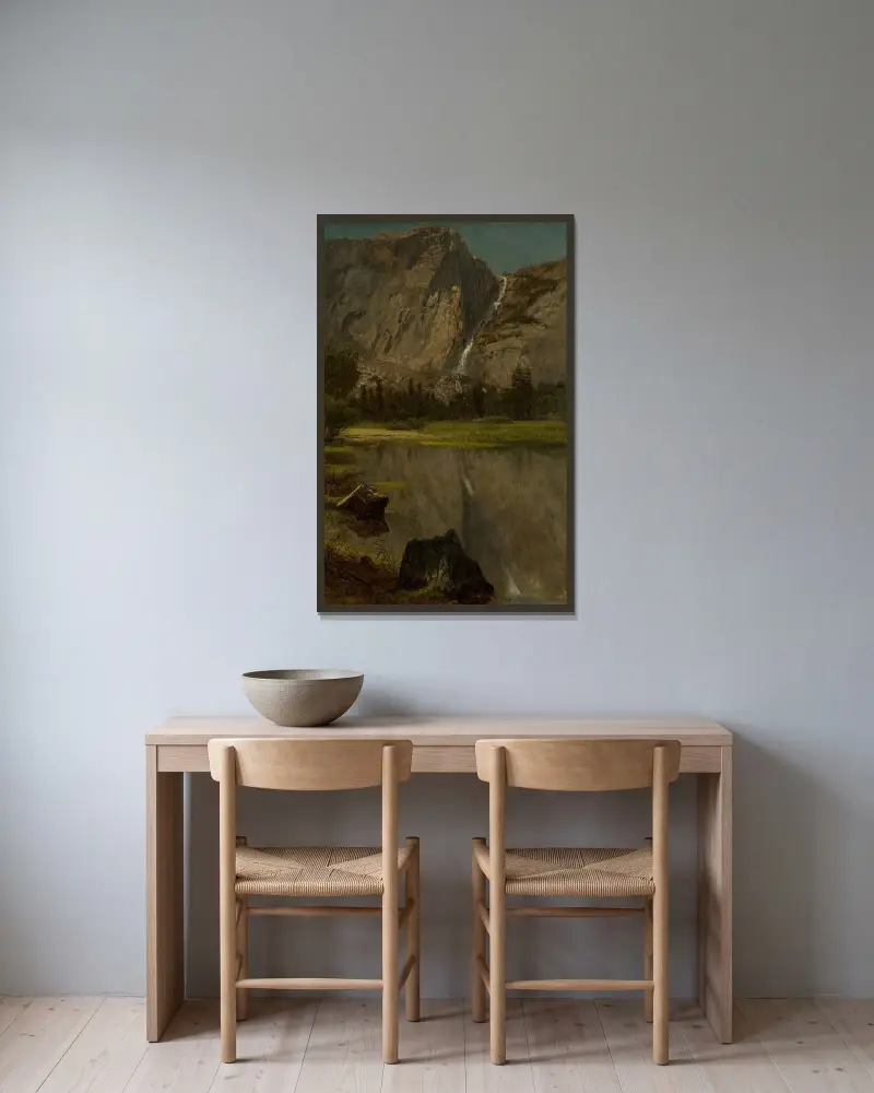 Vattenfallen i Hetch Hetchy, Kalifornien av Albert Bierstadt inramad på en vägg